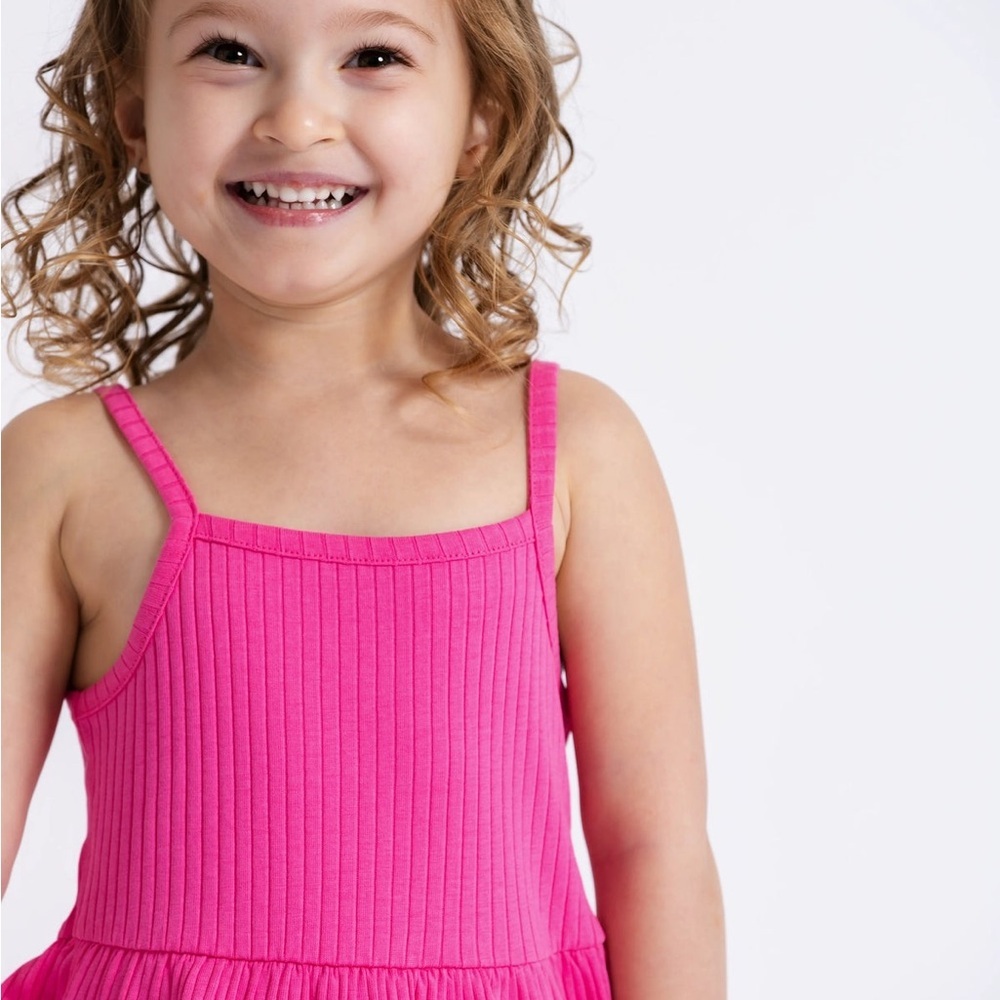 monica + andy Bright Pink Ribbed Spaghetti Strap Dress - 2T - Picture 3 of 7